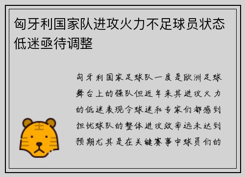 匈牙利国家队进攻火力不足球员状态低迷亟待调整